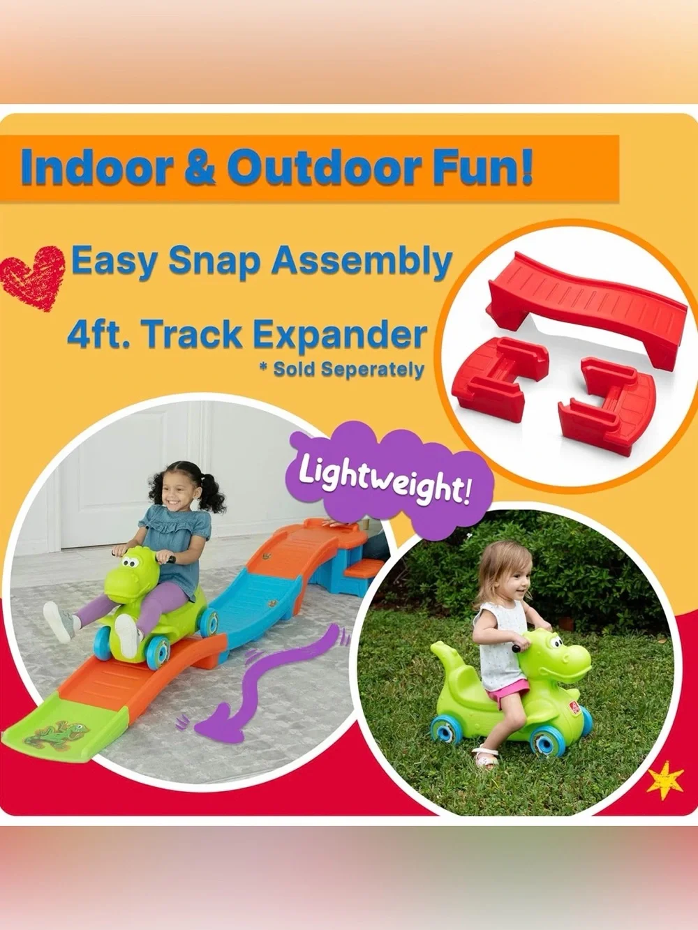 Step2 Kids Dino Dash Up-&-Down Roller Coaster Ride-On Toy. Ages 2-5 Yrs Old. NWT